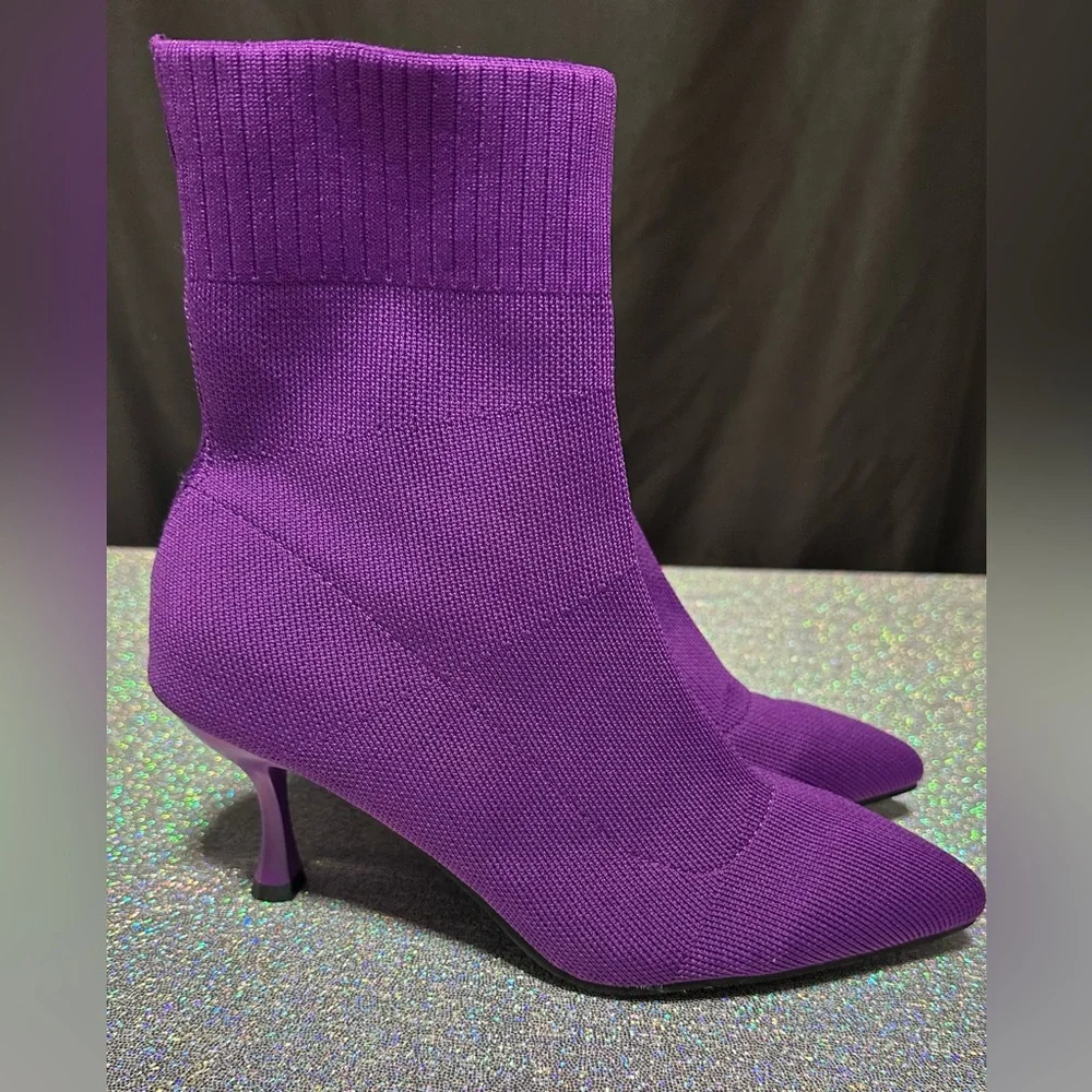 Purple Women's Knit Ankle Boots - Picture 2 of 2